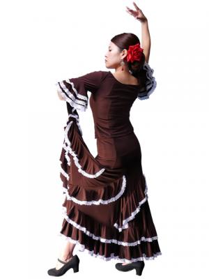 Flamenco Ruffles Skirt with Lace/ Brown / G1782br