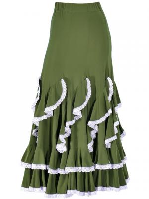 Flamenco Blouse & Skirt with Lace Flounces and Ruffles / Two-piece / Green / G1784gr