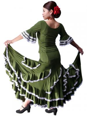 Flamenco Ruffles Skirt with Lace/ Green / G1782gr