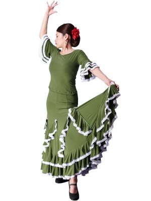Flamenco Ruffles Skirt with Lace/ Green / G1782gr