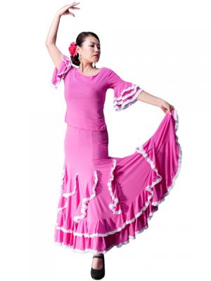Flamenco Ruffles Skirt with Lace/ Pink / G1782pi