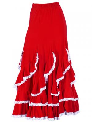 Flamenco Blouse & Skirt with Lace Flounces and Ruffles / Two-piece / Red / G1784r