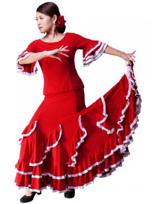 Flamenco Ruffles Skirt with Lace/ Red / G1782r