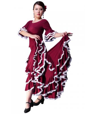 Flamenco Ruffles Skirt with Lace/ Wine / G1782wi