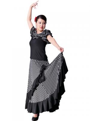 Flamenco Polka Dots Skirt with Frill/ Black&White Dot / G1783b