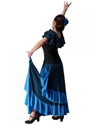 Flamenco Polka Dots Skirt with Frill/ Black&Blue Dot / G1783bl