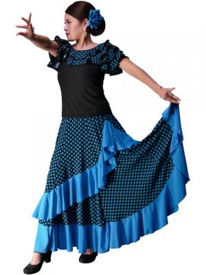 Flamenco Polka Dots Skirt with Frill/ Black&Blue Dot / G1783bl