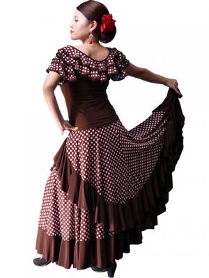 Flamenco Polka Dots Skirt with Frill/ Brown&White Dot / G1783br