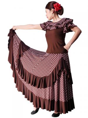 Flamenco Polka Dots Skirt with Frill/ Brown&White Dot / G1783br