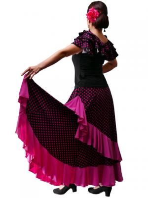 Flamenco Polka Dots Skirt with Frill/ Black&Pink Dot / G1783pi