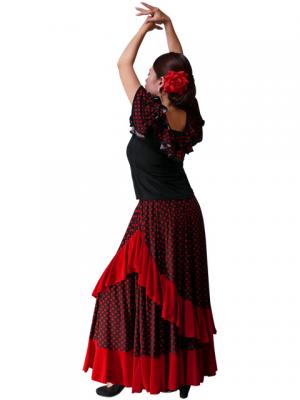 Flamenco Polka Dots Skirt with Frill/ Black&Red Dot / G1783r
