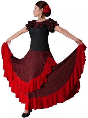 Flamenco Polka Dots Skirt with Frill/ Black&Red Dot / G1783r