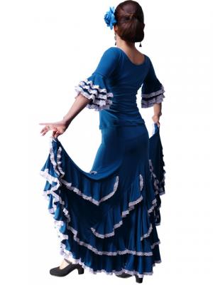 Flamenco Blouse & Skirt with Lace Flounces and Ruffles / Two-piece / Blue / G1784bl