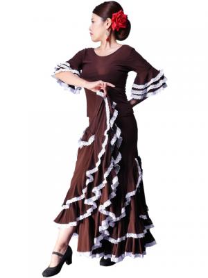 Flamenco Blouse & Skirt with Lace Flounces and Ruffles / Two-piece / Brown / G1784br