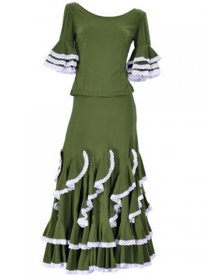 Flamenco Blouse & Skirt with Lace Flounces and Ruffles / Two-piece / Green / G1784gr