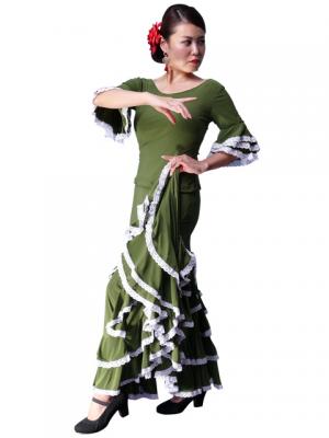 Flamenco Blouse & Skirt with Lace Flounces and Ruffles / Two-piece / Green / G1784gr