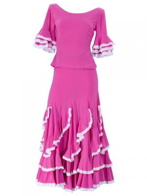 Flamenco Blouse & Skirt with Lace Flounces and Ruffles / Two-piece / Pink / G1784pi