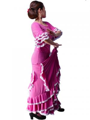 Flamenco Blouse & Skirt with Lace Flounces and Ruffles / Two-piece / Pink / G1784pi