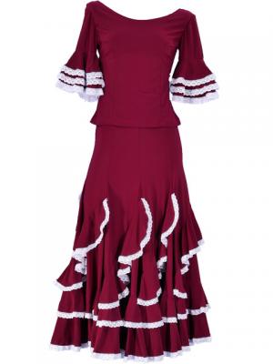 Flamenco Blouse & Skirt with Lace Flounces and Ruffles / Two-piece / Wine / G1784wi