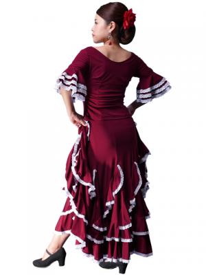 Flamenco Blouse & Skirt with Lace Flounces and Ruffles / Two-piece / Wine / G1784wi
