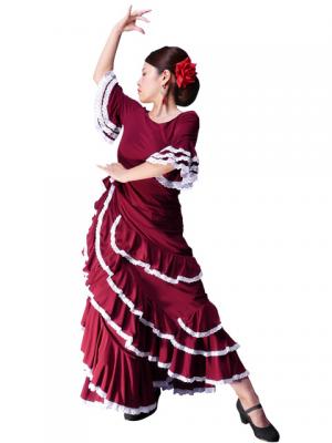 Flamenco Blouse & Skirt with Lace Flounces and Ruffles / Two-piece / Wine / G1784wi