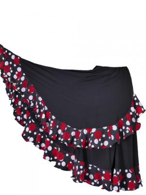 Flamenco Polka Dots & Rose Printed Skirt with Frills/ Black / G1873b