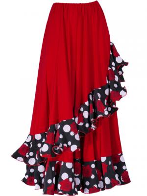 Flamenco Polka Dots & Rose Printed Skirt with Frills/ Red / G1873r