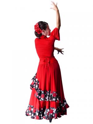 Flamenco Polka Dots & Rose Printed Skirt with Frills/ Red / G1873r