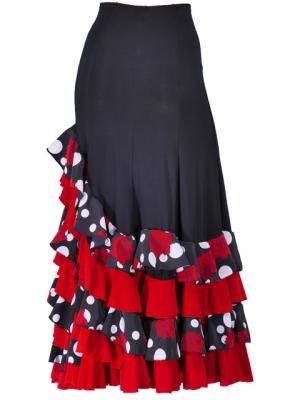 Mermaid Flamenco Polka Dots & Rose Printed Skirt with Frills/ Black / G1892b