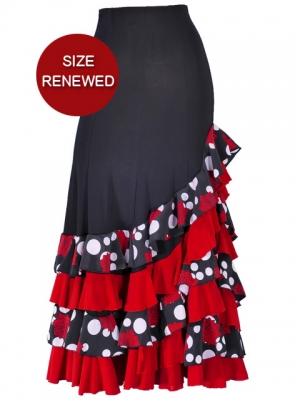 Mermaid Flamenco Polka Dots & Rose Printed Skirt with Frills/ Black / G1892b
