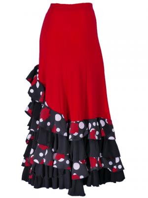 Mermaid Flamenco Polka Dots & Rose Printed Skirt with Frills/ Red / G1892r