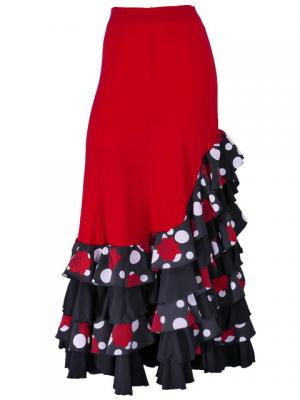 Mermaid Flamenco Polka Dots & Rose Printed Skirt with Frills/ Red / G1892r