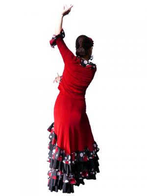 Mermaid Flamenco Polka Dots & Rose Printed Skirt with Frills/ Red / G1892r