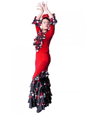 Mermaid Flamenco Polka Dots & Rose Printed Skirt with Frills/ Red / G1892r