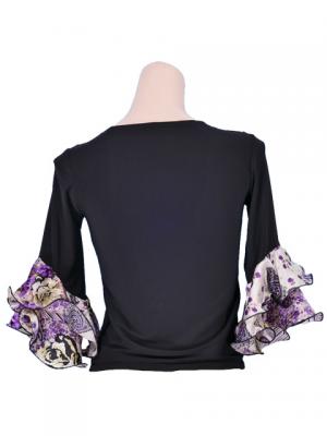 Flamenco Blouse with Rose & Paisley Frills/ Black / G1901b