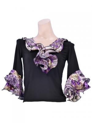 Flamenco Blouse & Skirt with Rose & Paisley Frills / Two-piece / Black / G1902b