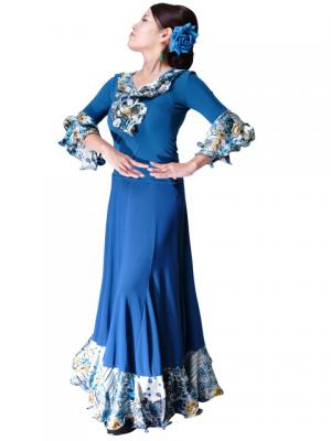 Flamenco Blouse with Rose & Paisley Frills/ Blue / G1901bl