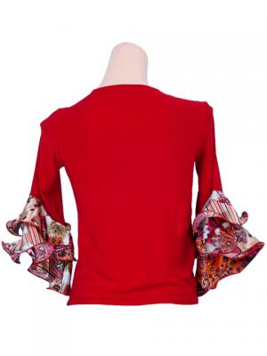 Flamenco Blouse with Rose & Paisley Frills/ Red / G1901r