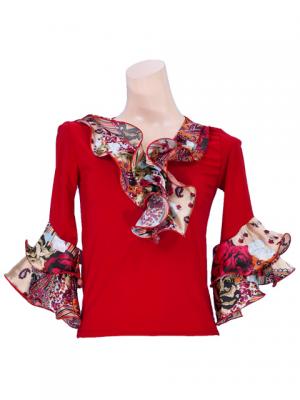 Flamenco Blouse & Skirt with Rose & Paisley Frills / Two-piece / Red / G1902r