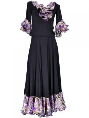 Flamenco Blouse & Skirt with Rose & Paisley Frills / Two-piece / Black / G1902b