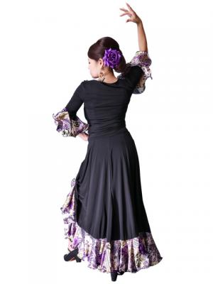 Flamenco Blouse & Skirt with Rose & Paisley Frills / Two-piece / Black / G1902b