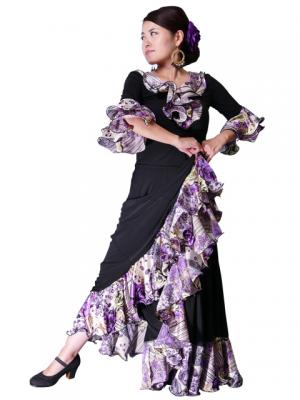 Flamenco Blouse & Skirt with Rose & Paisley Frills / Two-piece / Black / G1902b