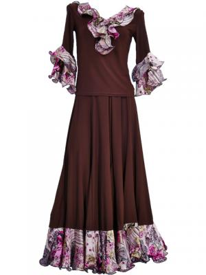Flamenco Blouse & Skirt with Rose & Paisley Frills / Two-piece / Brown / G1902br