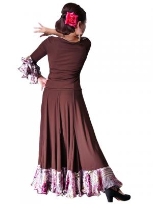 Flamenco Blouse & Skirt with Rose & Paisley Frills / Two-piece / Brown / G1902br