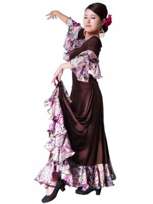 Flamenco Blouse & Skirt with Rose & Paisley Frills / Two-piece / Brown / G1902br