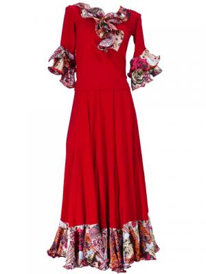Flamenco Blouse & Skirt with Rose & Paisley Frills / Two-piece / Red / G1902r