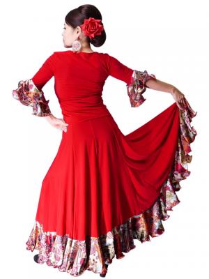Flamenco Blouse & Skirt with Rose & Paisley Frills / Two-piece / Red / G1902r