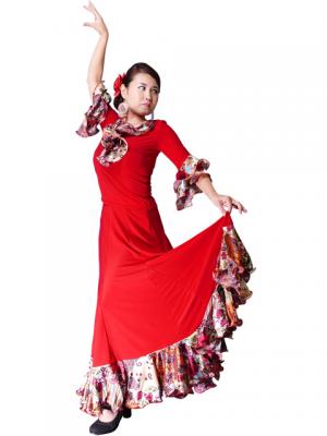 Flamenco Blouse & Skirt with Rose & Paisley Frills / Two-piece / Red / G1902r