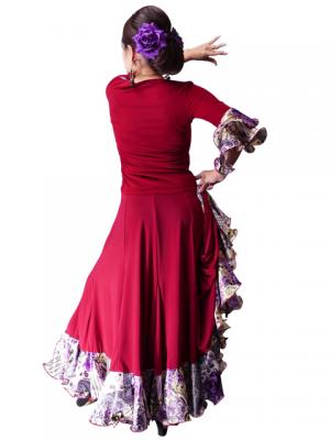 Flamenco Blouse & Skirt with Rose & Paisley Frills / Two-piece / Wine / G1902wi
