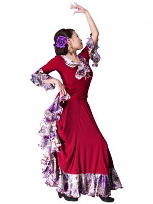 Flamenco Blouse & Skirt with Rose & Paisley Frills / Two-piece / Wine / G1902wi